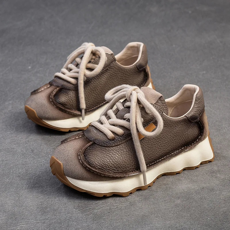 Manufacturer   Lace-up Women's Flat Shoes Genuine Leather Sneakers Mixed Colors New Handmade Comfortable Retro Platform Sneakers    Sneakers