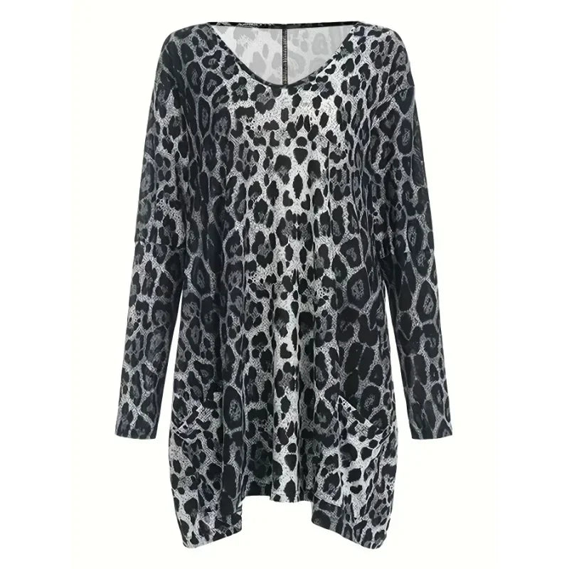 Women's Fashion Plus Size 1XL-5XL Christmas Printed Pocket Long Sleeved T-shirts  Ladies Autumn New Home Clothes Tops