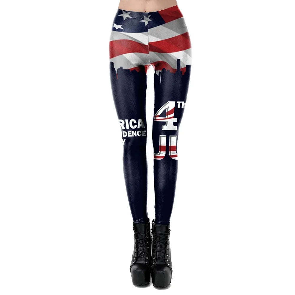 New Trend Women Legging High Waist Tights Sexy Pant Fitness Legins American US Flag Skull 3D Print Female Legging