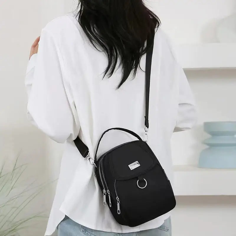 1PC Lady Casual Messenger Bag, Solid Color Multi-function Purse, Multi-layer Lightweight Oxford Handbag, Suitable for Going out