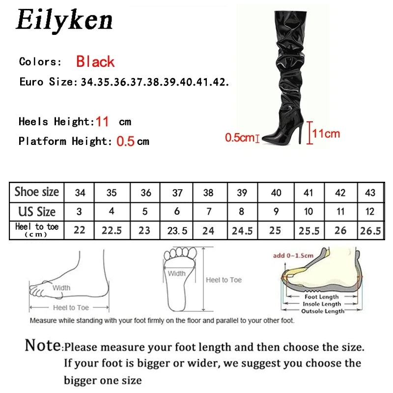 Manufacturer   Eilyken Red Women Over The Knee Boots High Heels Patent Leather Solid Pointed Toe Stiletto Side Zipper Sapatos Femininos   boots