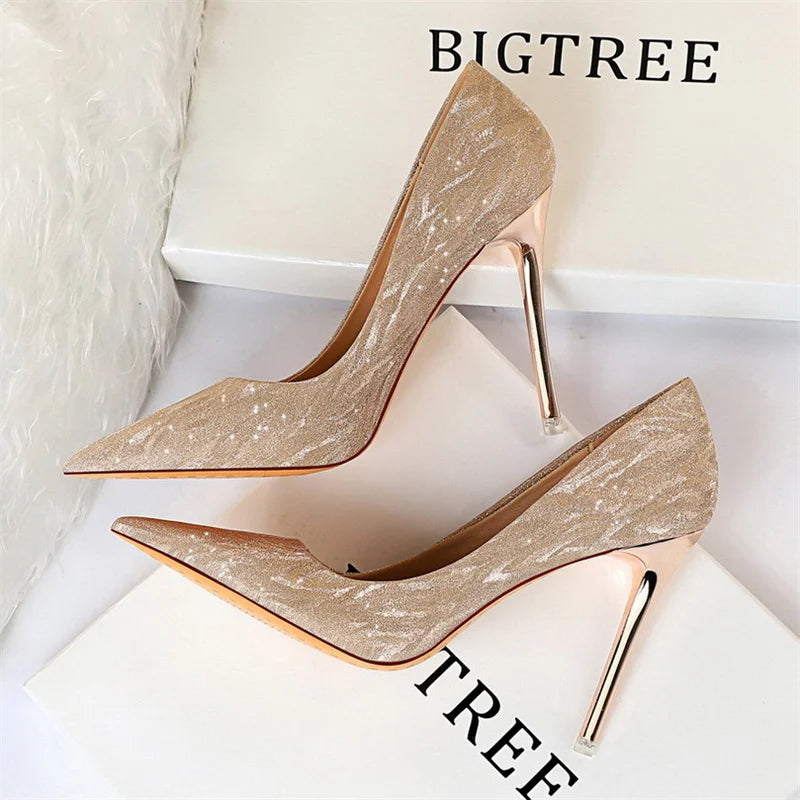 Manufacturer   Fashion Comfort Wedding Single Shoes Shallow Mouth Thin High Heel Woman Pumps Pointed Toe Elegant Sequins Sandals   Pumps