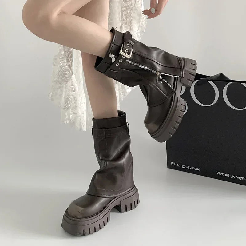 Manufacturer   Winter Women  Boots Fashion Belt Buckle Ladies Elegant Platform Long Pipe Booties Casual Women's Knee High Booties2024   boots