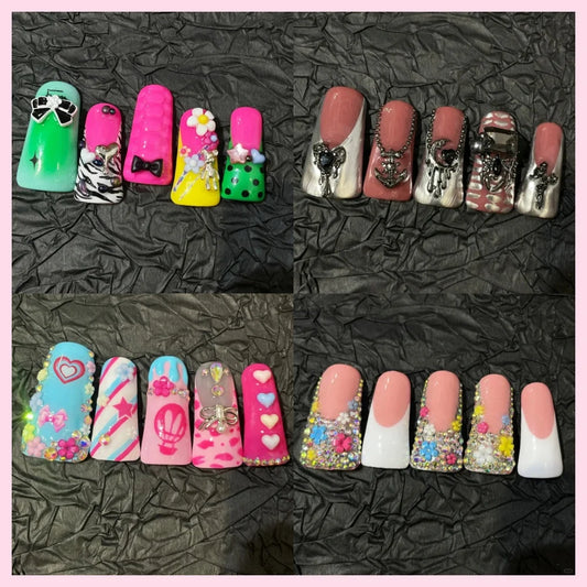10 Pcs Handmade Manicure Medium Duck Fake Nails Cute French Nails Press On False Nails 3D Art Design with Adhesive Nail File Set