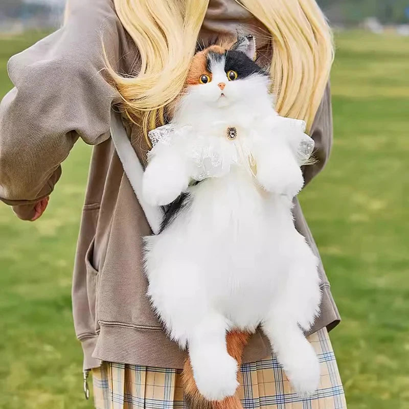 Pure Handmade Simulation Plush Cat Backpack Trendy And Cute Doll Cat Shoulder Bag For Women Exquisite Birthday Gifts For Girl CAT BAG