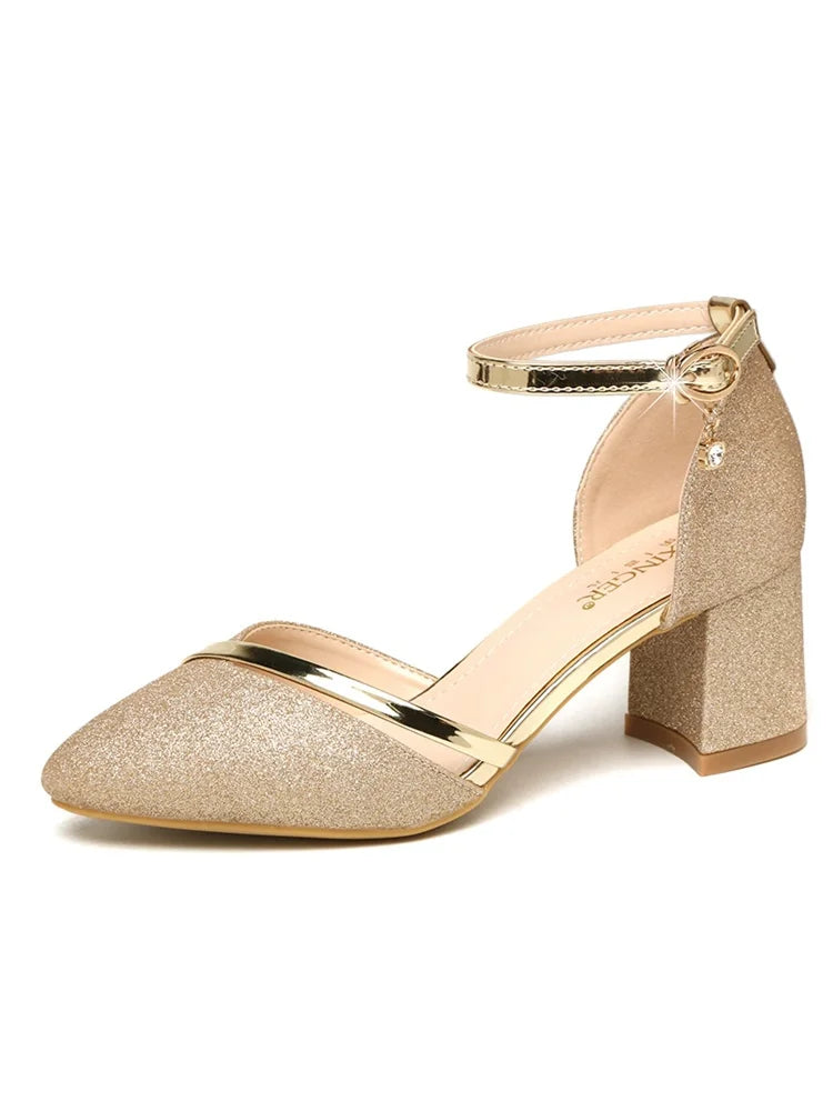 Manufacturer   Women Classic Sexy Party Wedding Silver Square Heel Shoes Lady Casual Golden Comfort Pumps for Night Club Office Work Shoes B68   Pumps