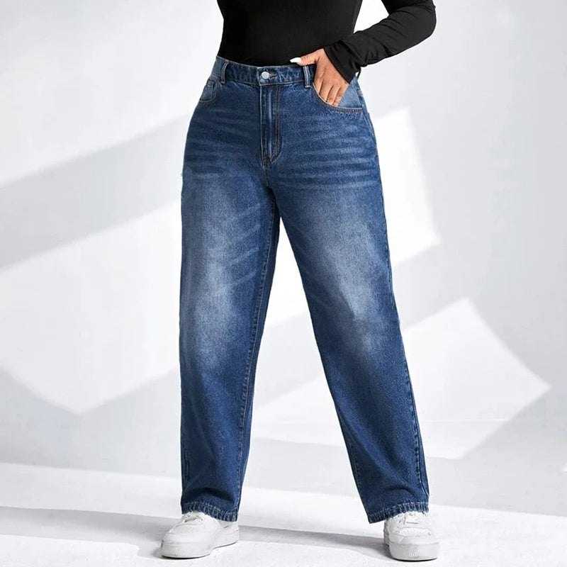 Plus Size Tapered Jeans for Women Full Length Harem Women Jeans High Waist Washing Spring and Autumn Denim Women Jeans pant