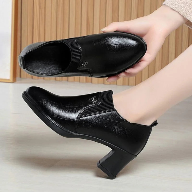 Manufacturer   Spring New Women’s Dress Shoes – PU Leather, Mid Heel with Elasticized Opening, Ideal for Office & Party, Comfortable Fit   Pumps
