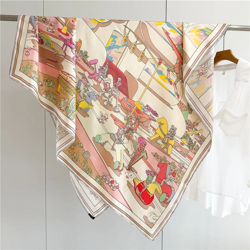 Silk Mulberry Scarf Large Hand-Rolled Edges Shawl Herm Head Hair Bag Bandanas Summer Spring Scarves Accessories Decoration Gift