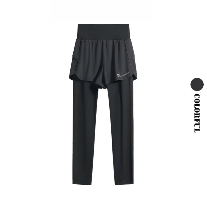 DRUR Women Gym Cropped Trousers Summer Lightweight 2 in 1 Yoga Pants Female High Waist Sports Leggings Fitness Running Tights   pant