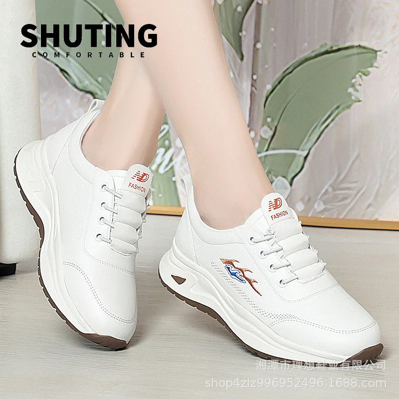 Manufacturer   Women's Breathable Sports Shoes Outdoor Walking Flats Spring Comfortable Anti-slip Soft Leather Soft Bottom Casual Sneaker    Sneakers