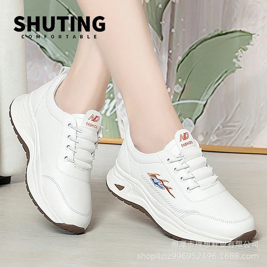 Manufacturer   Women's Breathable Sports Shoes Outdoor Walking Flats Spring Comfortable Anti-slip Soft Leather Soft Bottom Casual Sneaker    Sneakers