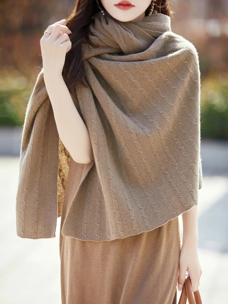 Spring and Autumn Trend 100% Pure Wool Shawl Women's Coat Multi-Functional Scarf Wool Knitted Cardigan Super Versatile Sweater