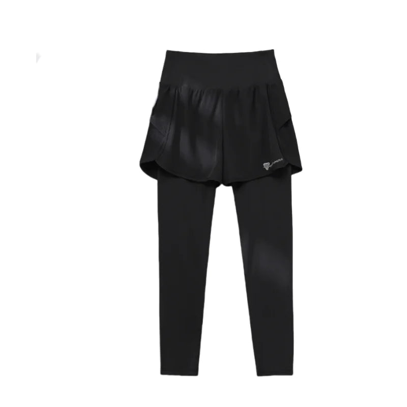 DRUR Women Gym Cropped Trousers Summer Lightweight 2 in 1 Yoga Pants Female High Waist Sports Leggings Fitness Running Tights   pant