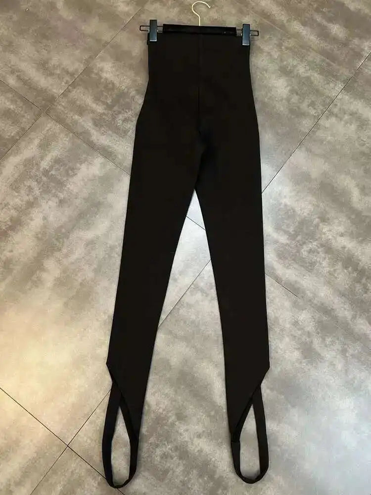 Casual High Elastic Waist Cross Patchwork Design Pencil Pants For Women Stretch Black Trousers Autumn Female pant