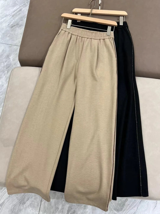 Winter women's elastic waist warm jersey wide pants