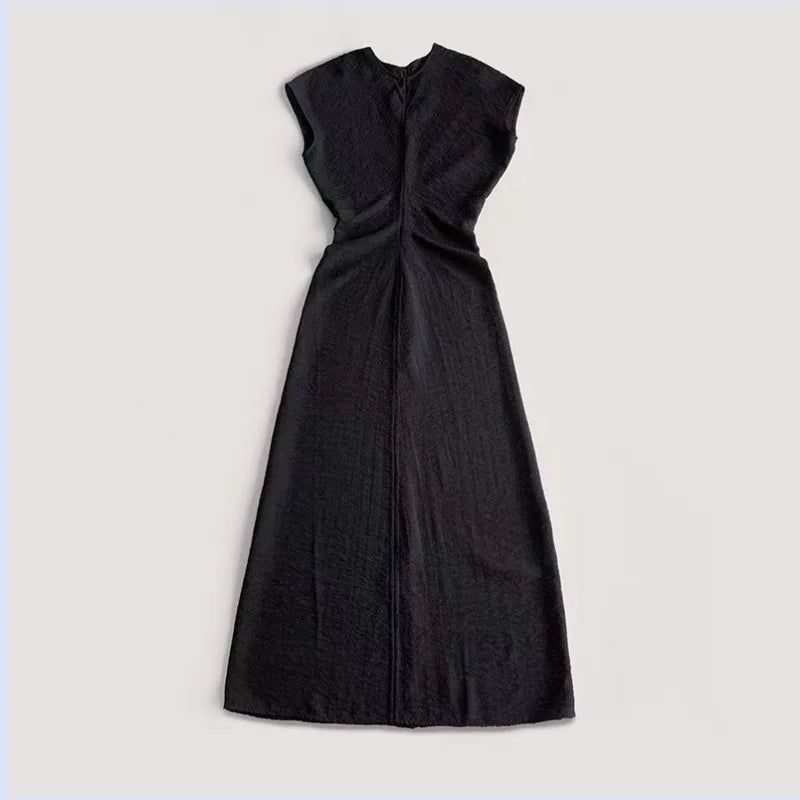 early spring temperament elegant texture pleated waist hanging comfortable and easy to maintain simple long dress