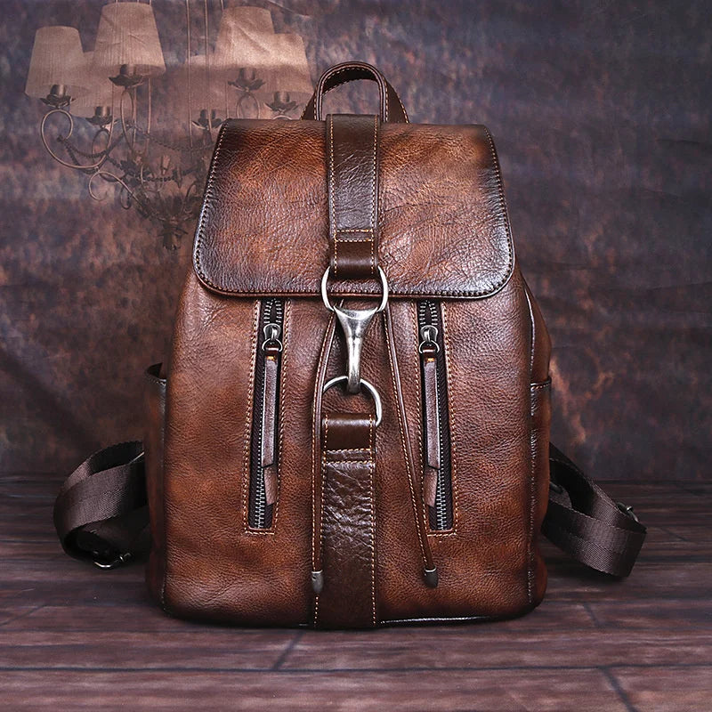 MOTAORA Genuine Leather Women's Vintage Backpack Retro Travel & School Bag Anti-Scratch Cowhide Shoulder Bag for Pad