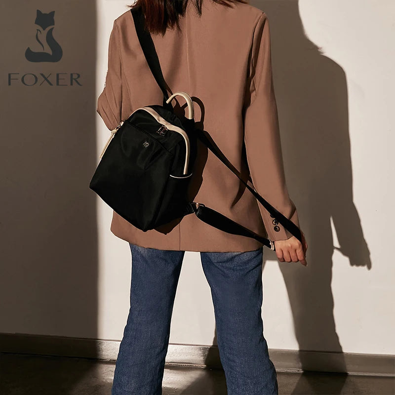 FOXER Small Lady Preppy Style Backpack Girl's High capacity Handbag Casual Fabric School Bag Women's Fashion Travel Shoulder Bag