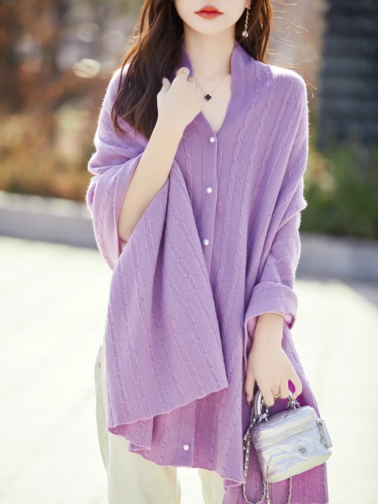 Spring and Autumn Trend 100% Pure Wool Shawl Women's Coat Multi-Functional Scarf Wool Knitted Cardigan Super Versatile Sweater