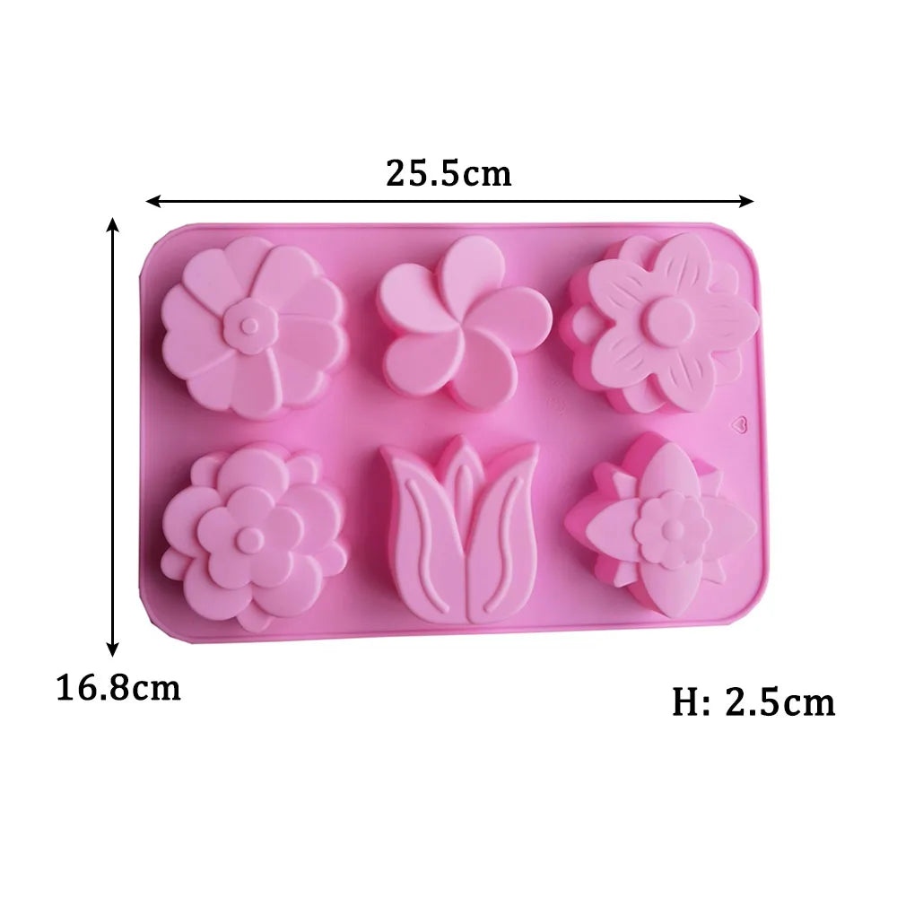 manufacturer  6 Holes Rose Flower Handmade Soap Candle Silicone Mold Heart shape DIY Cake Chocolate Baking Tools Ice Cube Making Mould   Kitchen gadgets