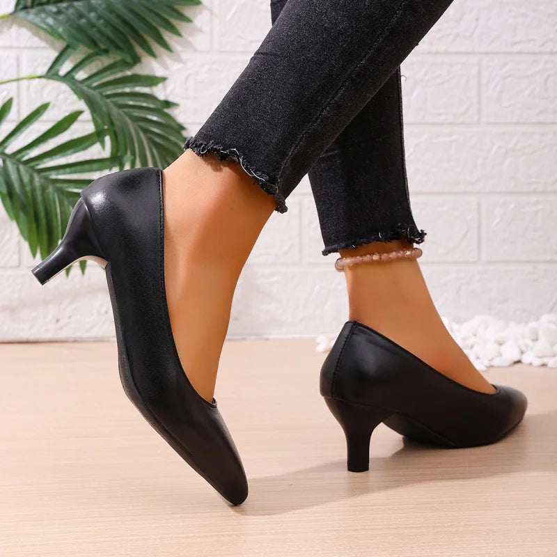 Manufacturer   Women's Black Pointed Toe Slim Heel Pumps | Professional Formal Shoes for Flight Attendants & Business Professionals   Pumps