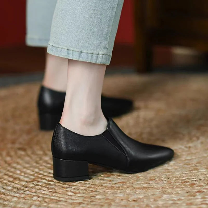 Manufacturer  New Women's British Style Leather Shoes - Retro Chunky Heel Pointed-Toe Pumps, Low-Cut Dress Shoes for Office & Daily Wear   Pumps