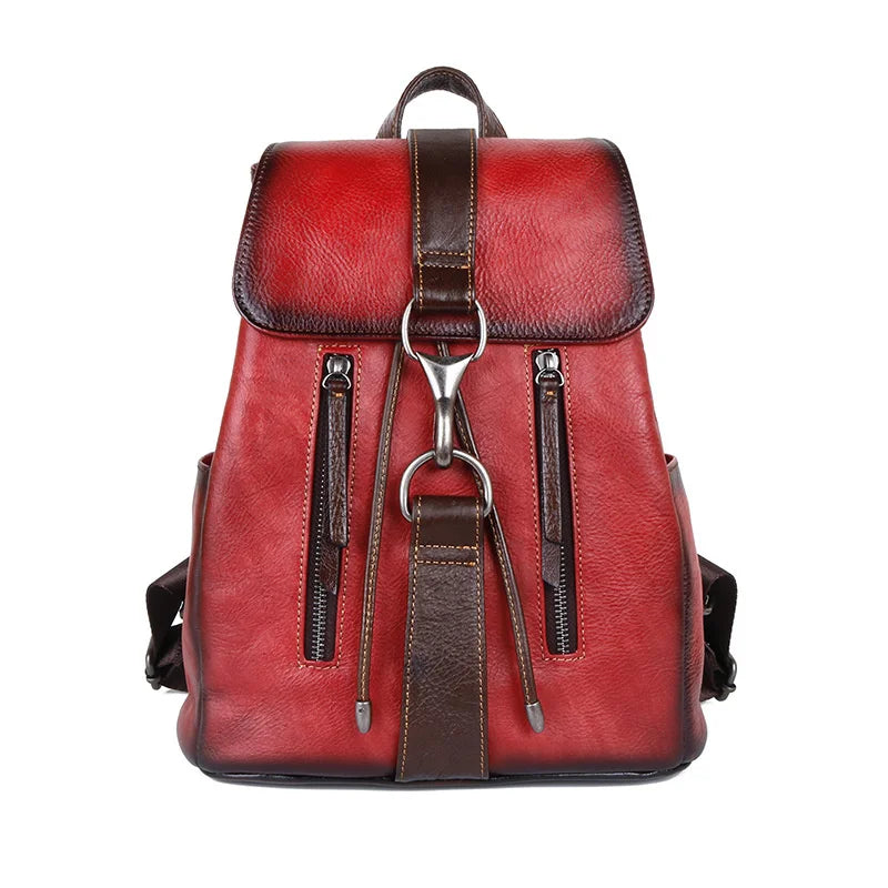 MOTAORA Genuine Leather Women's Vintage Backpack Retro Travel & School Bag Anti-Scratch Cowhide Shoulder Bag for Pad