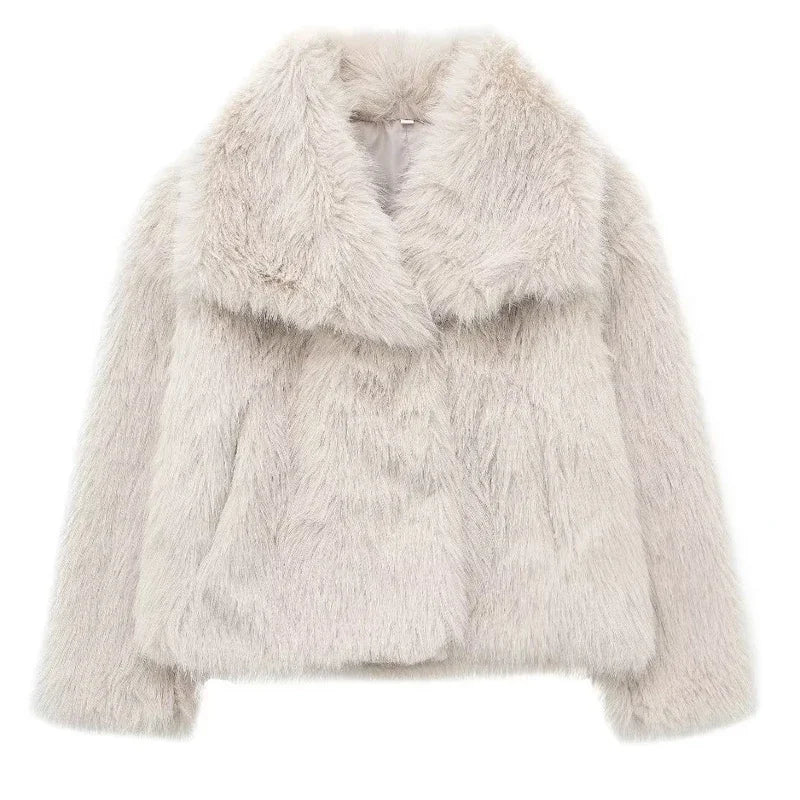 Woman Autumn Winter Faux Fur Coat Plush Fluffy Women's Jacket New in Outerwears White Red Gray Black Wool Blends Coats