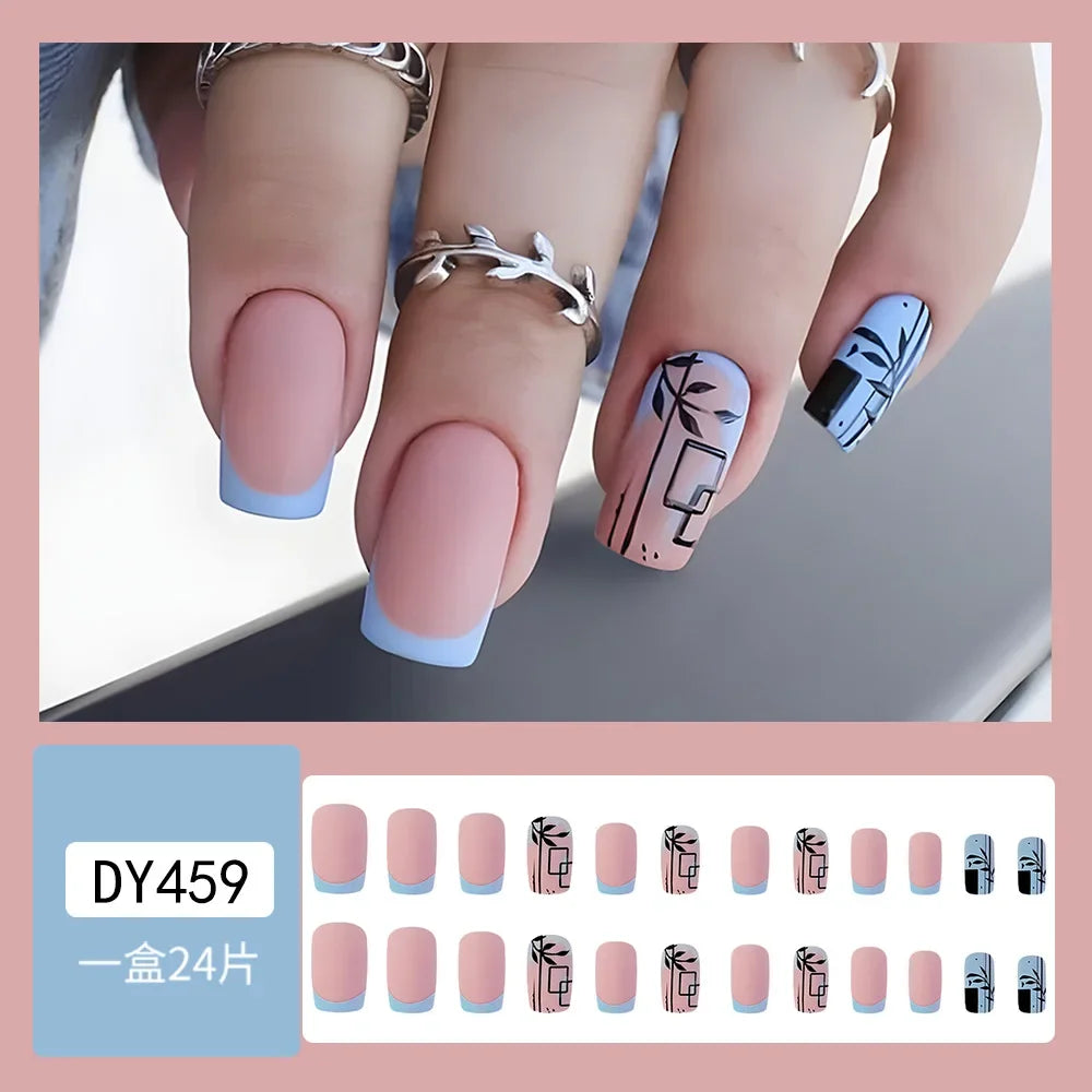 24Pcs Halloween Black Ghost Long Ballet False Nails Wearable French Ballerina Fake Nails Press On Full Cover Manicure Nail Tips