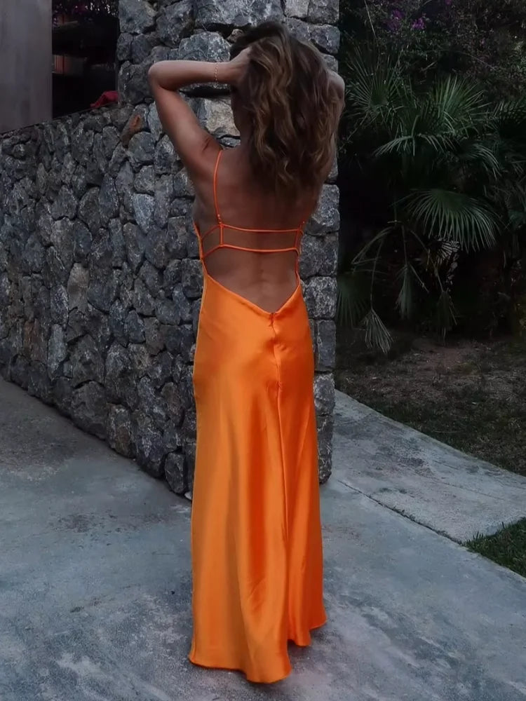 Black Backless Sling Long Dress Women Casual Loose Square Neck High Waist Vestidos  Chic Summer Lady Vacation Street Robe