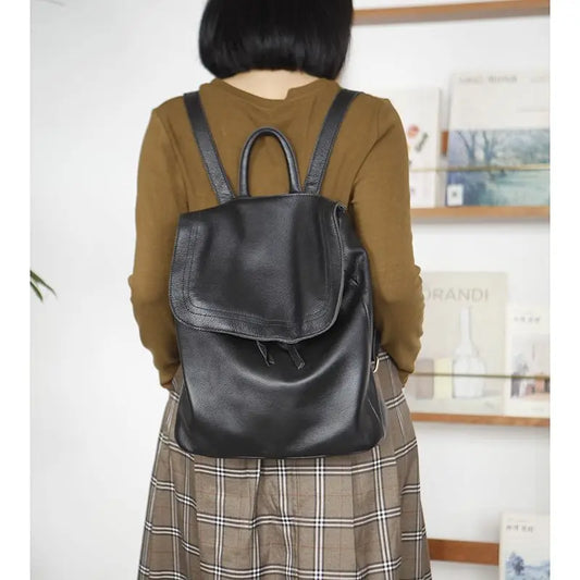 New High Quality Top Layer Cowhide Backpack With Large Capacity Bucket Shape Simple And Casual Versatile Women's Bag Trendy