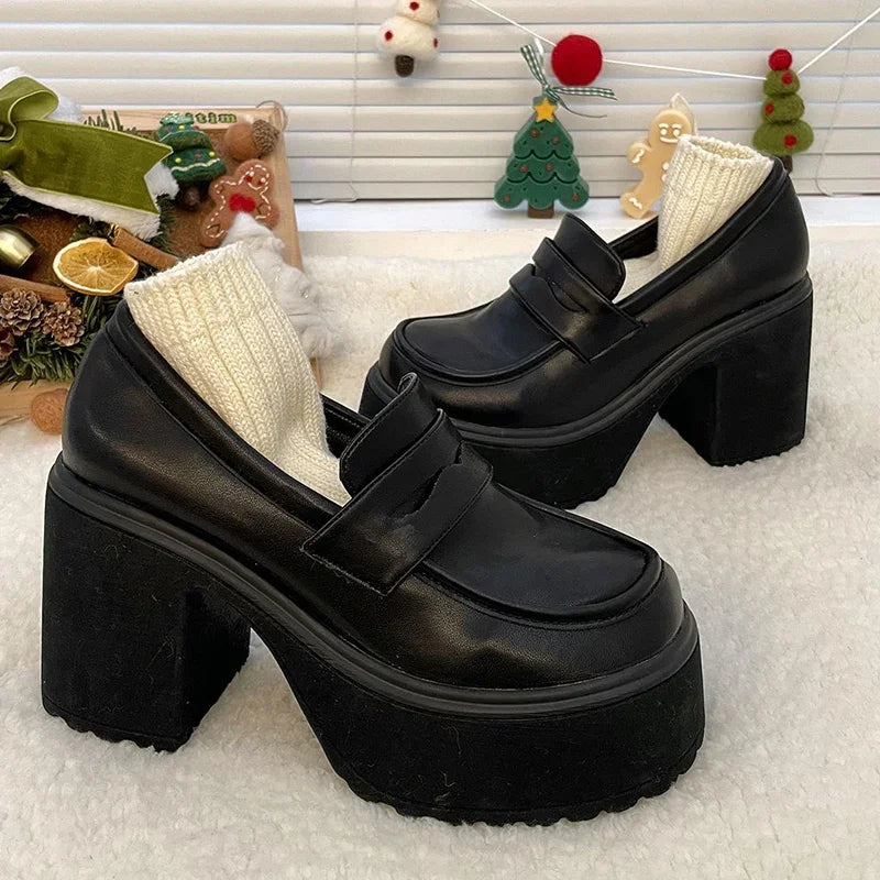 Manufacturer   Retro Le Fu Shoes New Thick Soled High Heels Daily Luxury Women's Solid Color Temperament Mary Jane with Follow-up Shoes   Pumps