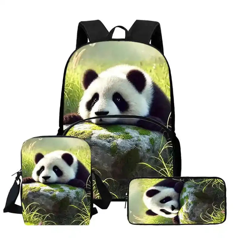 Child School Backpack with Front Pocket,Shoulder Bags,Pencil Bags for Aged 5-10,Cartoon panda School Bags for Boys Girls