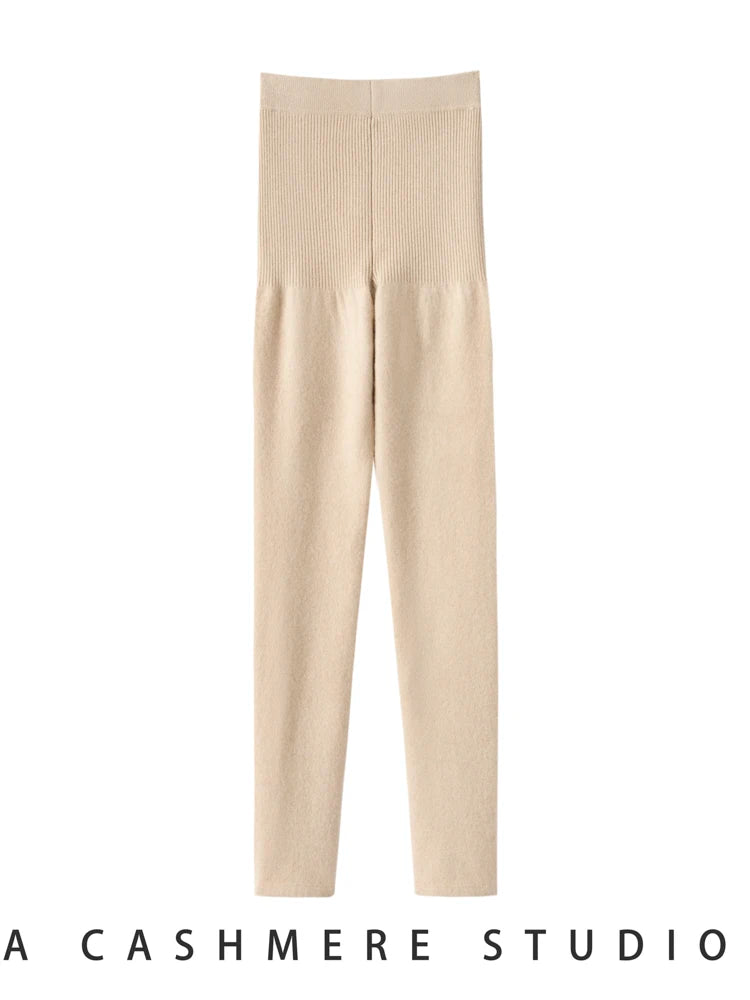 MEETCC Autumn Winter Women 100% Cashmere Legging High Waist Strech Slim Pants Autumn Winter Thick Warm Leggings Skinny Pant