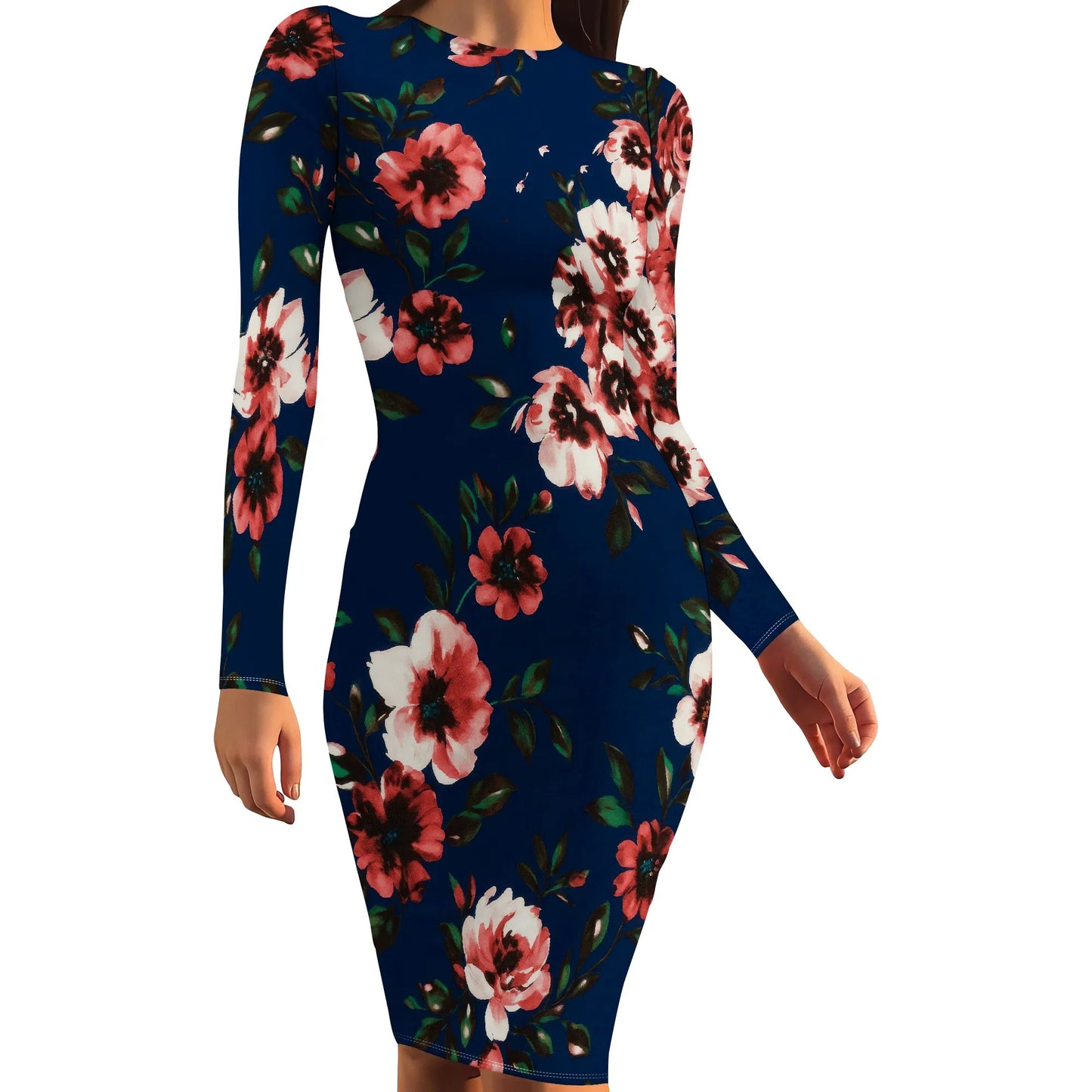 Womens Autumn Dresses Long Sleeve Basic Pencil Smocked Elastic Waist Casual A-Line Sexy Bodycon Mini Dress