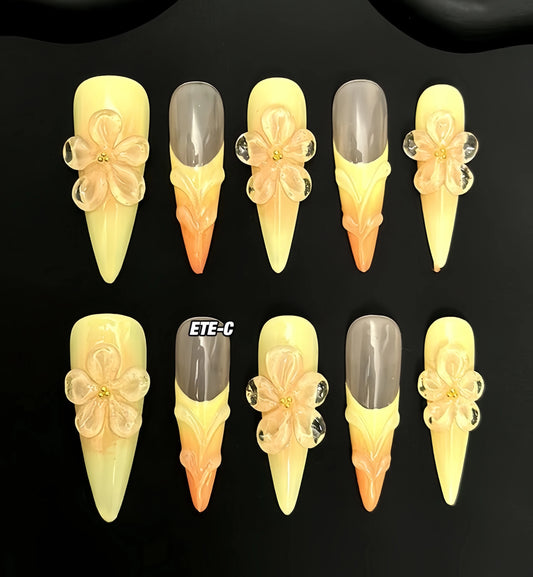 10Pcs Press On Nails Dark Style Charm Gradient Art Nail Full Diamond Long Almond Rhinestones Detachable Handmade Wear Fake Nails
