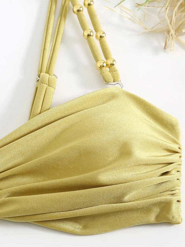 Solid Color Women's Bikinis Trend  Sexy High Waisted Split Swimsuits Elegant Backless Beach Outfit with Cover Up Nylon Skirt