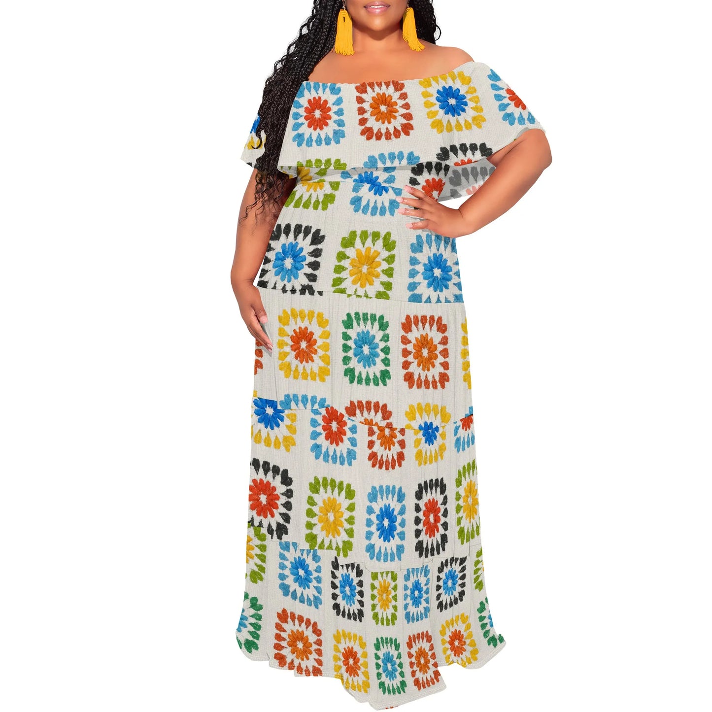 Womens Off The Shoulder Dress Summer Casual Long Ruffle Party Side Split Beach Maxi Dresses with Pockets