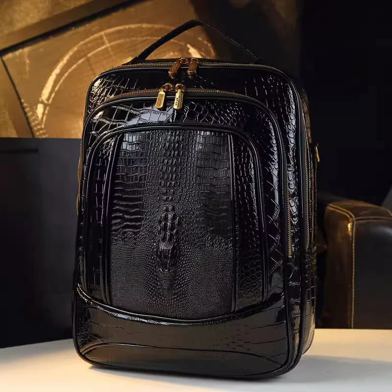 Light luxury shiny crocodile pattern backpack for men and women new spring fashion versatile large capacity travel backpack bag