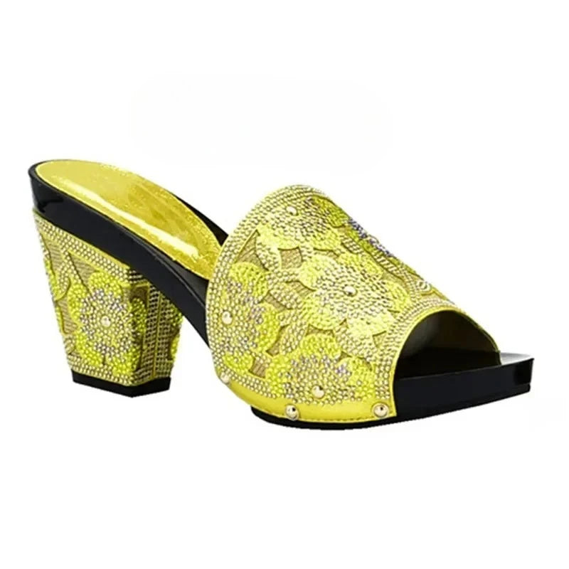 Manufacturer   Gold Color Women Slippers Shoes African Women Wedding Shoes Elegant Italian Woman Shoes with Stone High Heels Woman Summer Pumps   Pumps