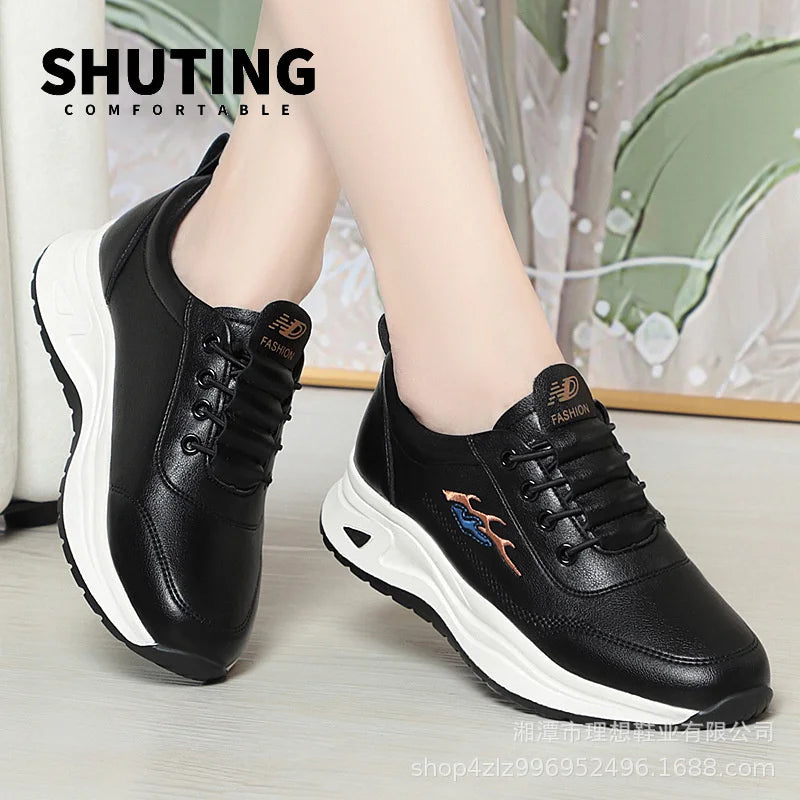 Manufacturer   Women's Breathable Sports Shoes Outdoor Walking Flats Spring Comfortable Anti-slip Soft Leather Soft Bottom Casual Sneaker    Sneakers