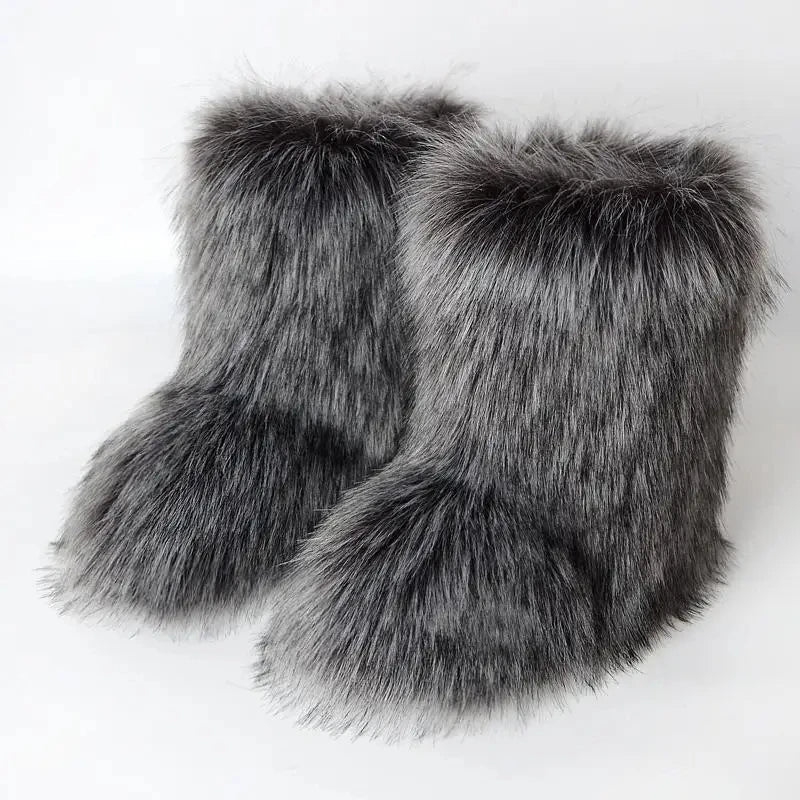 Manufacturer   Winter Shoe Women's Winter Fluffy Faux Fox Fur Boots Woman Plush Warm Snow Boots Luxury Footwear Girls' Furry Fur Bottes Fashion   boots
