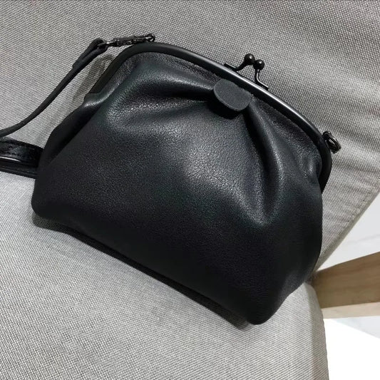 Genuine Leather Crossbody Bags For Women  New High Quality Black Soft Cowhide Clip Shoulder Bag Exquisite Luxury Female Bag