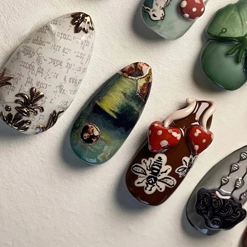Handmade Press On Nails Halloween Carnival Horror Theme 3D Medium Almond Fake Nails Cute Ghost Design Art DIY Nails with Set