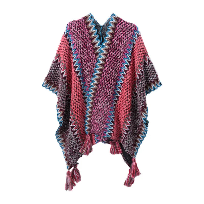 Retro Ethnic Style Shawl Women's Tourism Photography Knitted Scarves Blanket Fashion Tassel Cape Wrapped Fall Outside Ride scarf