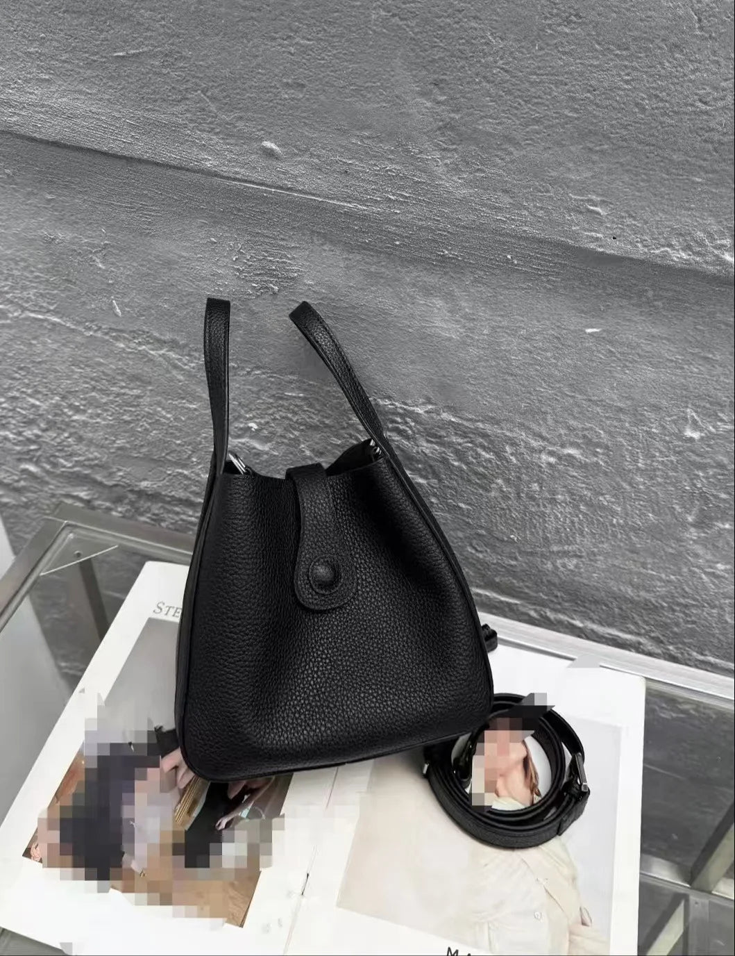 Japanese and Korean Style All-match Coffee Small Daily-use Bucket Tote Genuine Cow Leather Women Handbag Female Crossbody Bag