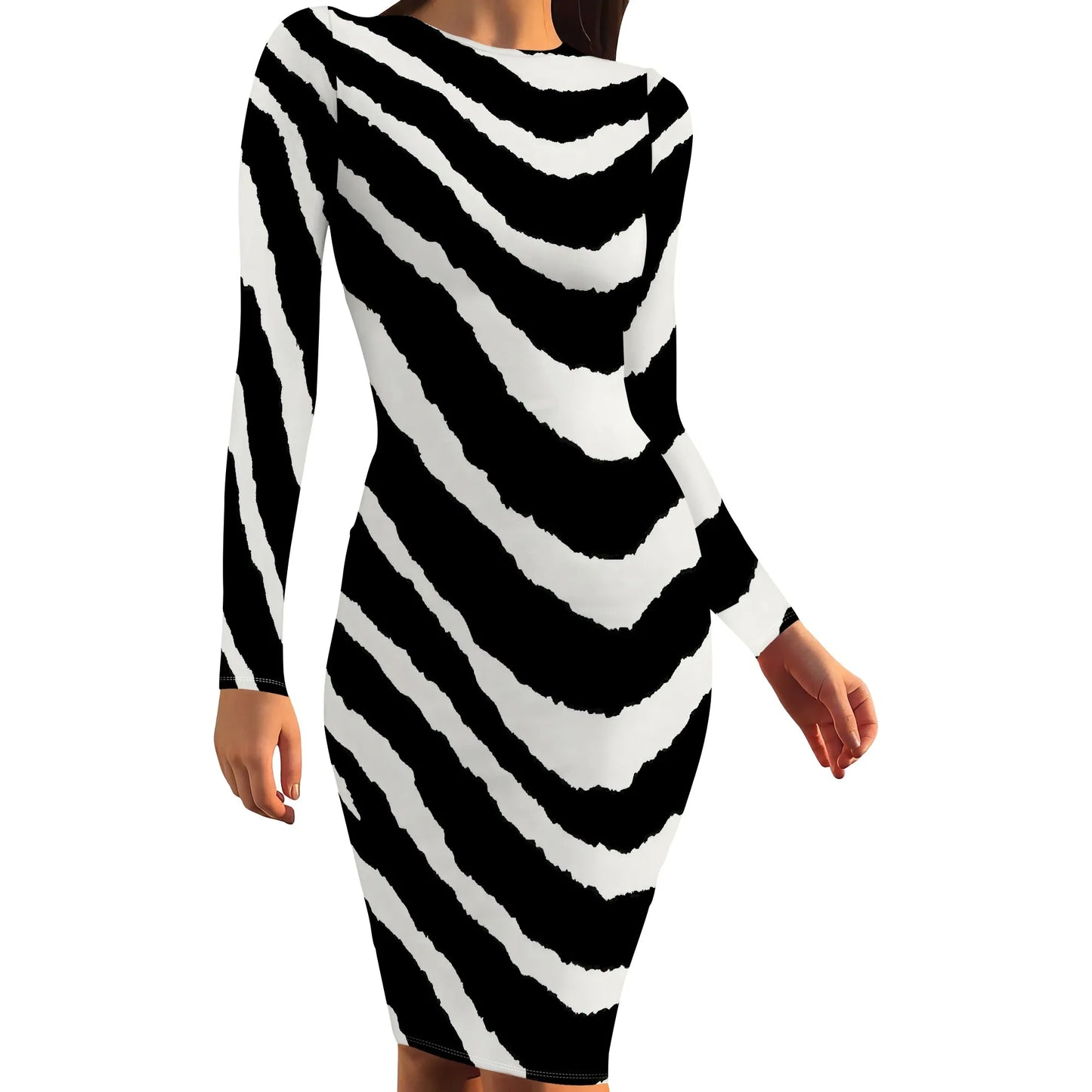 Womens Autumn Dresses Long Sleeve Basic Pencil Smocked Elastic Waist Casual A-Line Sexy Bodycon Mini Dress