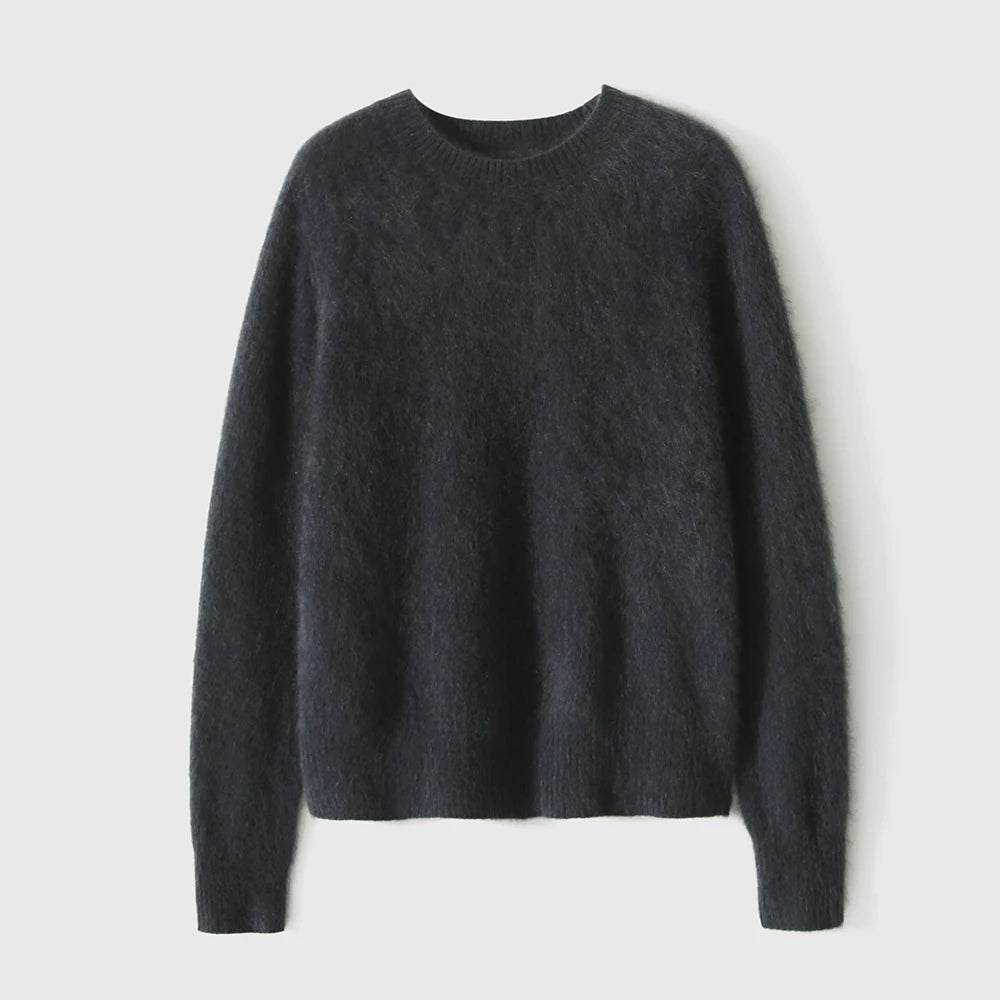 Birdtree-Brushed Heavy Pullover For Women, 100%Goat Cashmere, O-Neck, Seamless Loose Sweater, Fall Winter Warm Outwears T49008QM