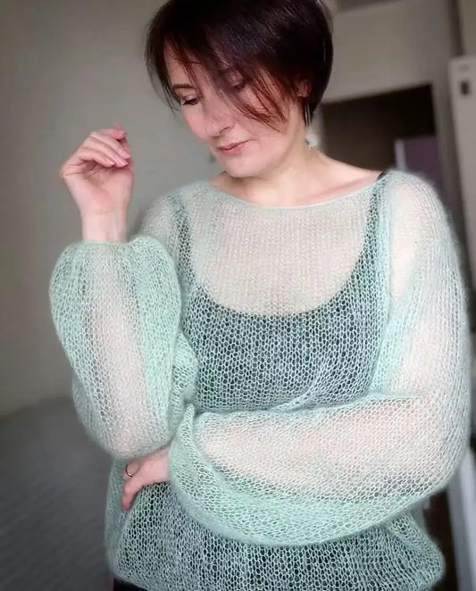 Sweet one neck pullover thin hollow out sweater for women, hand woven loose and comfortable mohair wool sweater new style
